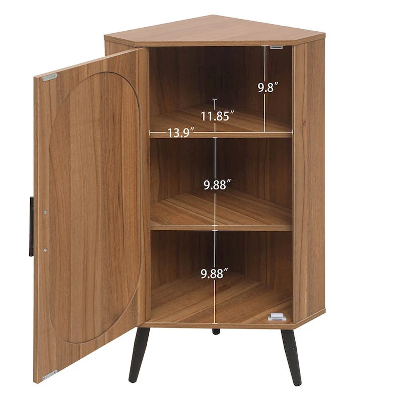 Meuble d'angle avec porte en rotin – Étagère de rangement autoportante pour salon, cuisine, chambre