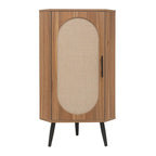 Meuble d'angle avec porte en rotin – Étagère de rangement autoportante pour salon, cuisine, chambre