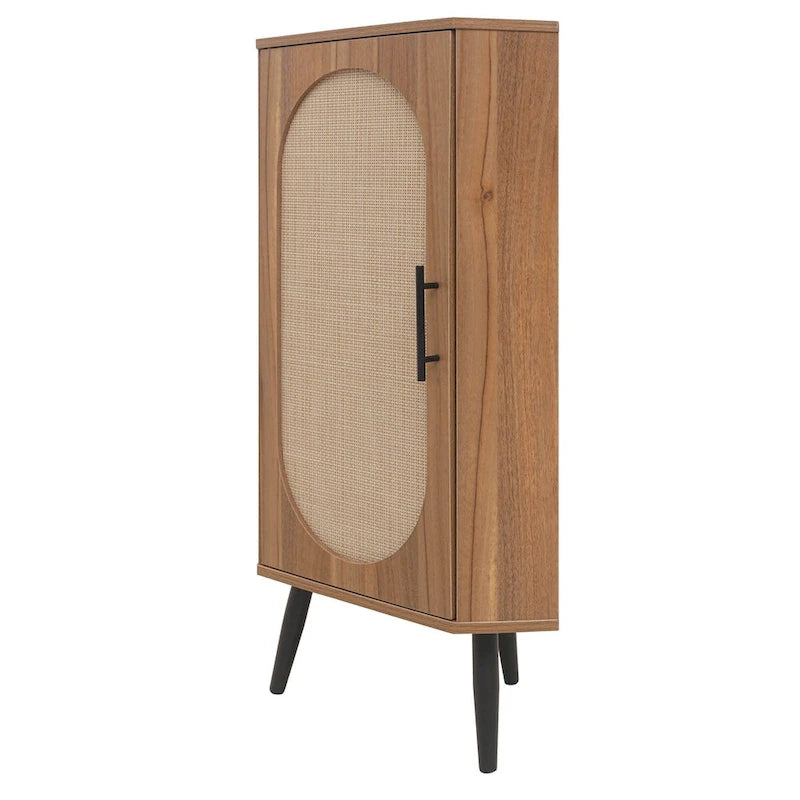 Meuble d'angle avec porte en rotin – Étagère de rangement autoportante pour salon, cuisine, chambre