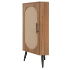Meuble d'angle avec porte en rotin – Étagère de rangement autoportante pour salon, cuisine, chambre