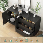 Buffet avec 3 tiroirs et 2 placards, Noir