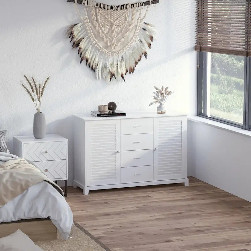 Buffet de 120 cm avec 4 tiroirs et 2 portes persiennes