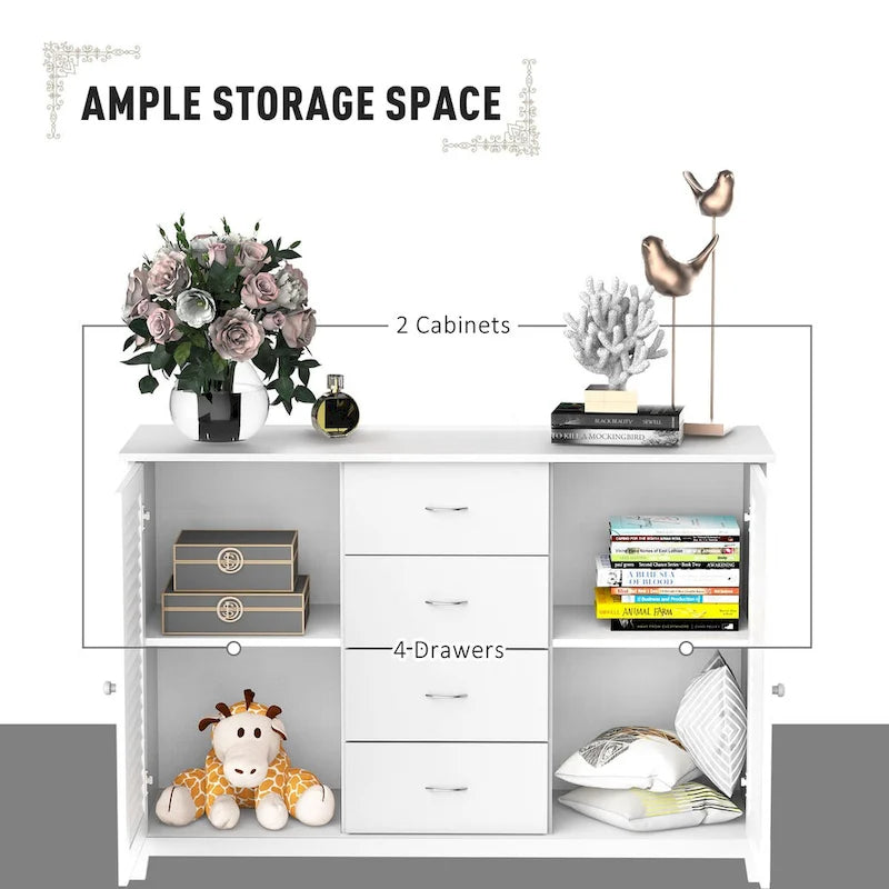 Buffet de 120 cm avec 4 tiroirs et 2 portes persiennes