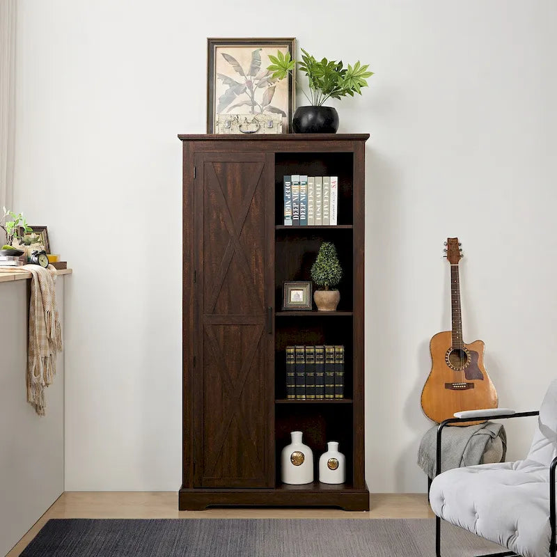 Meuble de rangement haut avec porte coulissante et étagères