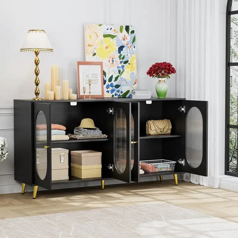 Buffet de rangement moderne et minimaliste avec 4 portes en acrylique et étagères réglables