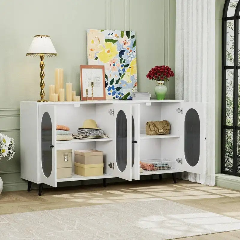 Buffet de rangement moderne et minimaliste avec 4 portes en acrylique et étagères réglables