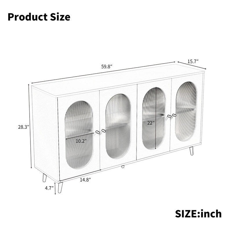 Buffet de rangement moderne et minimaliste avec 4 portes en acrylique et étagères réglables