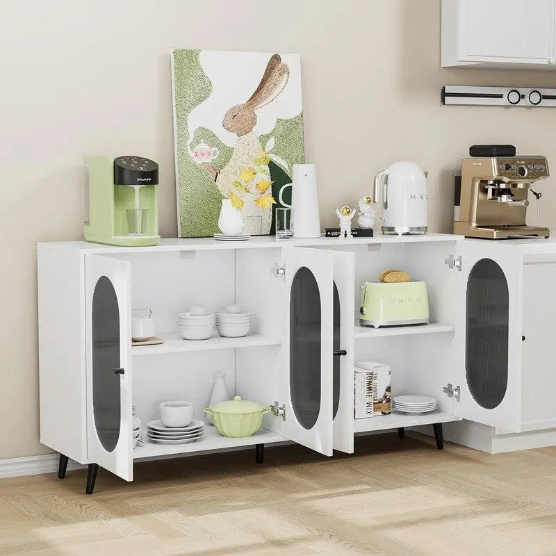 Buffet de rangement moderne et minimaliste avec 4 portes en acrylique et étagères réglables