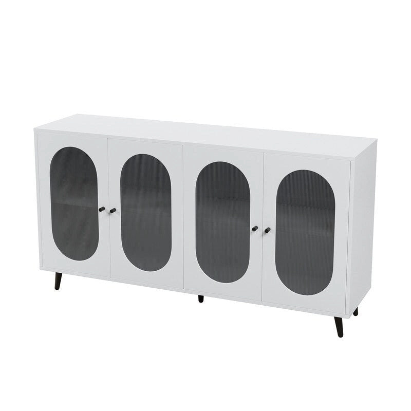 Buffet de rangement moderne et minimaliste avec 4 portes en acrylique et étagères réglables