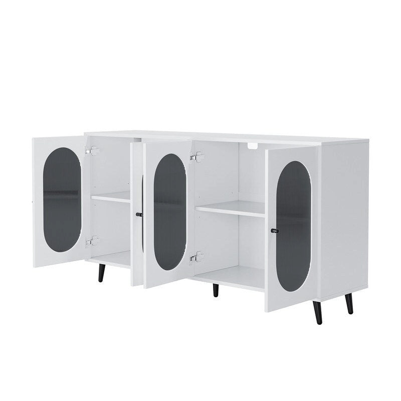 Buffet de rangement moderne et minimaliste avec 4 portes en acrylique et étagères réglables