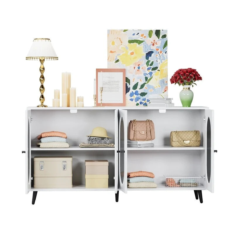 Buffet de rangement moderne et minimaliste avec 4 portes en acrylique et étagères réglables