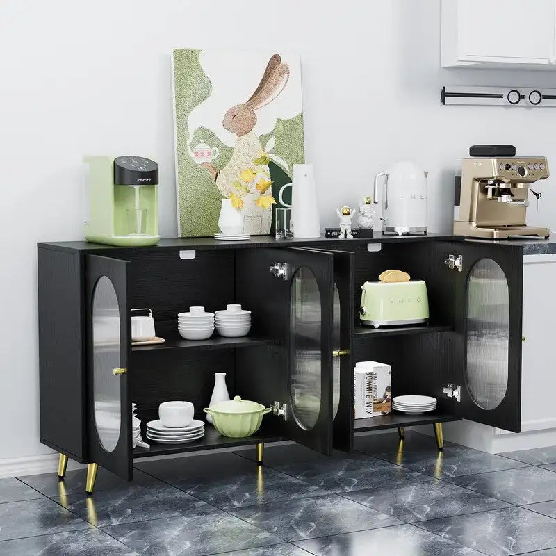Buffet de rangement moderne et minimaliste avec 4 portes en acrylique et étagères réglables