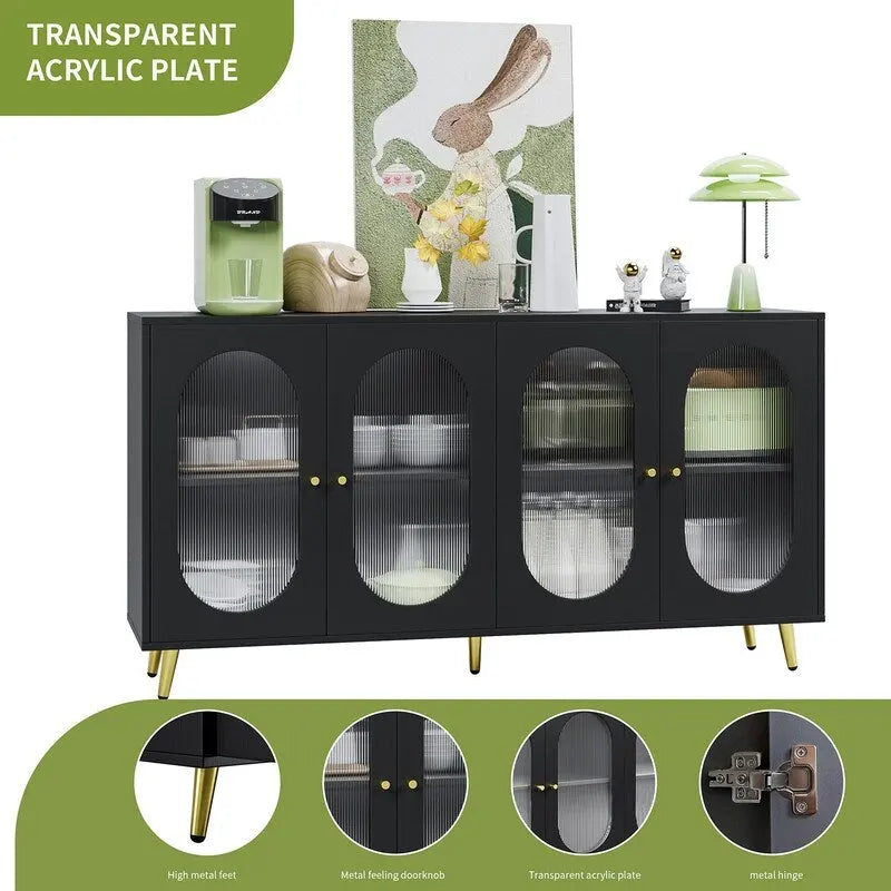 Buffet de rangement moderne et minimaliste avec 4 portes en acrylique et étagères réglables
