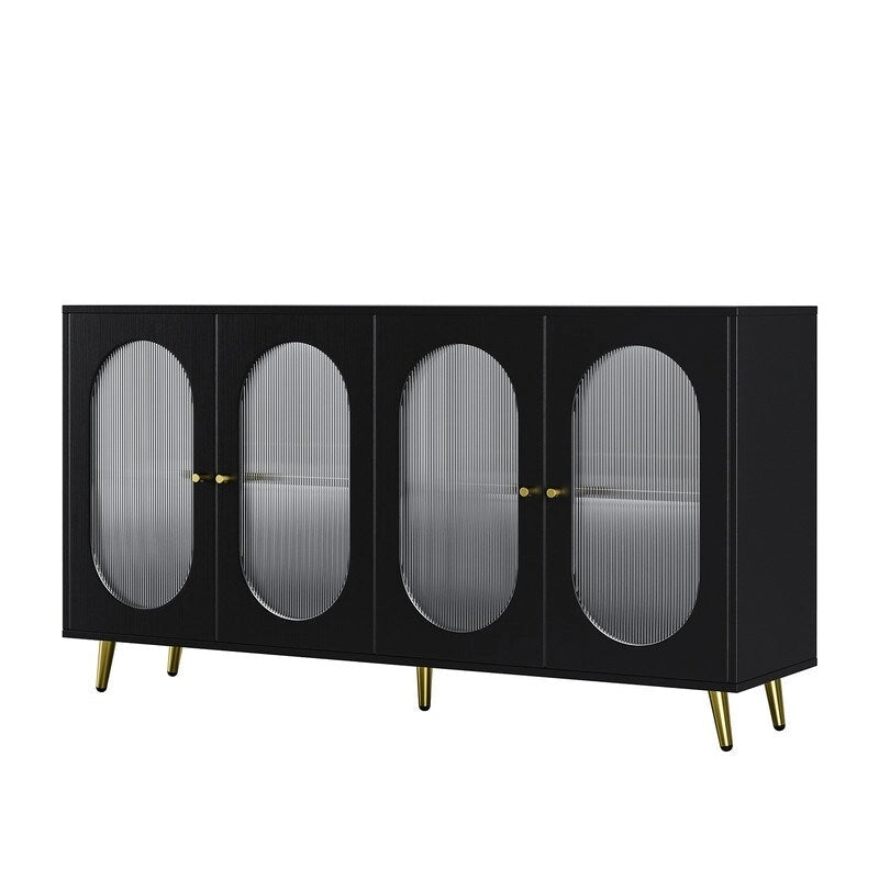 Buffet de rangement moderne et minimaliste avec 4 portes en acrylique et étagères réglables