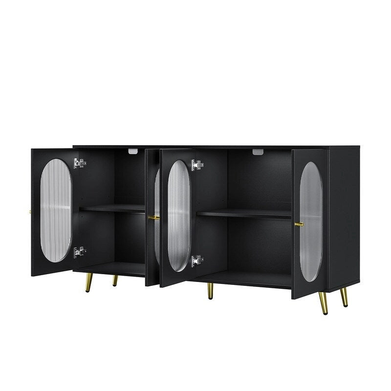 Buffet de rangement moderne et minimaliste avec 4 portes en acrylique et étagères réglables