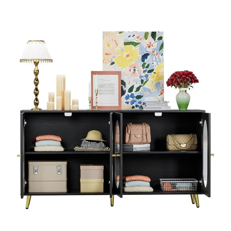 Buffet de rangement moderne et minimaliste avec 4 portes en acrylique et étagères réglables