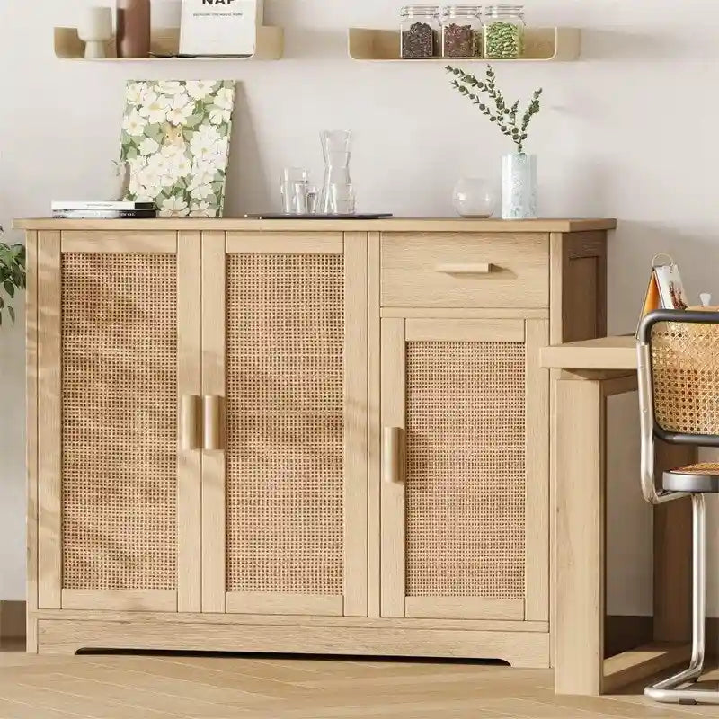 Meuble de rangement en rotin avec tiroir - 35,4L x 11,8P x 31,5H