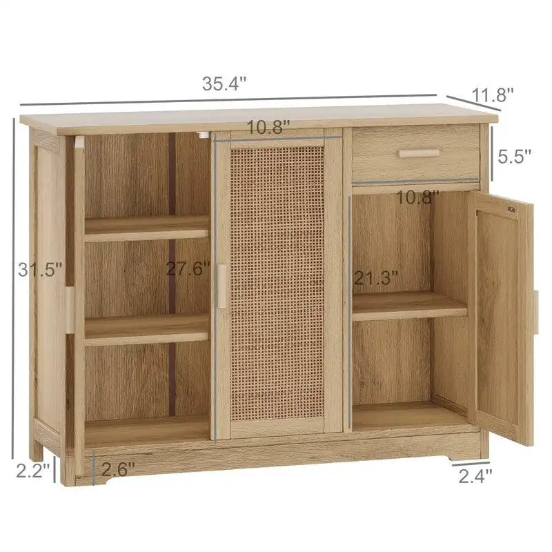 Meuble de rangement en rotin avec tiroir - 35,4L x 11,8P x 31,5H