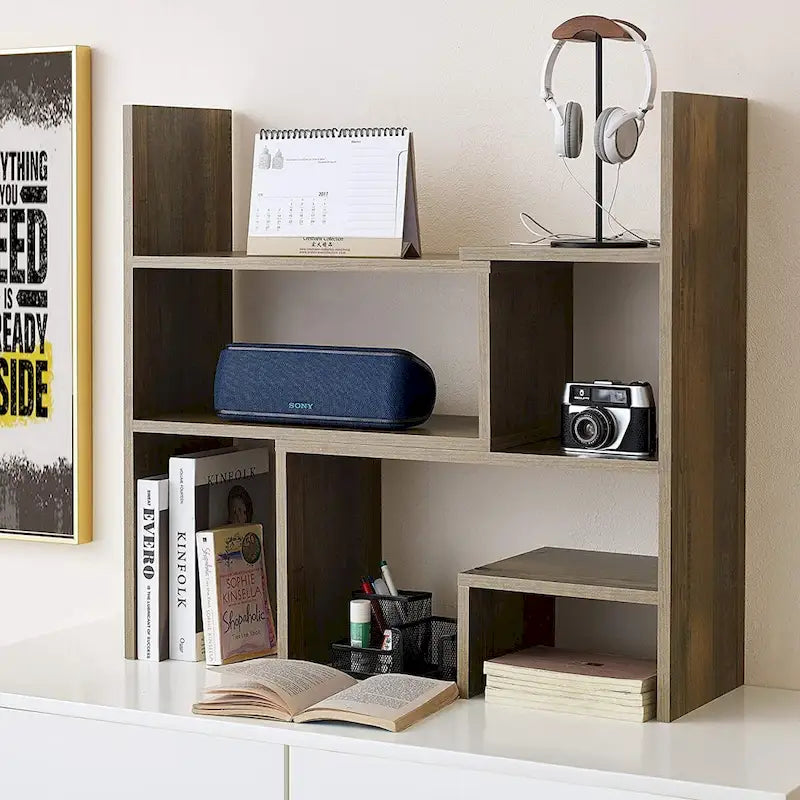 Étagère de bureau compacte et réglable – Marron rustique