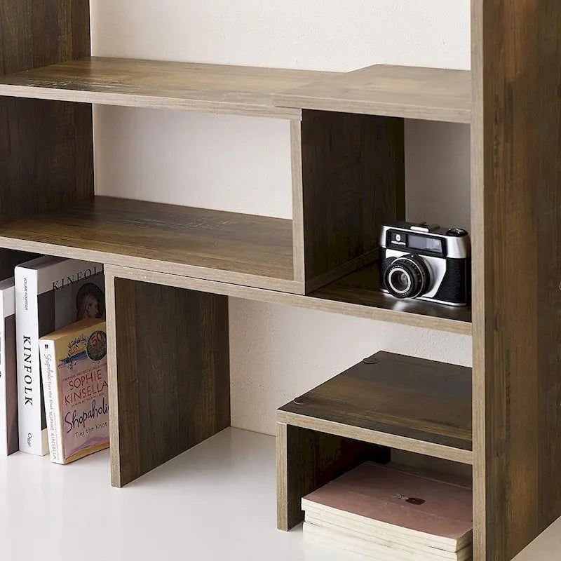 Étagère de bureau compacte et réglable – Marron rustique