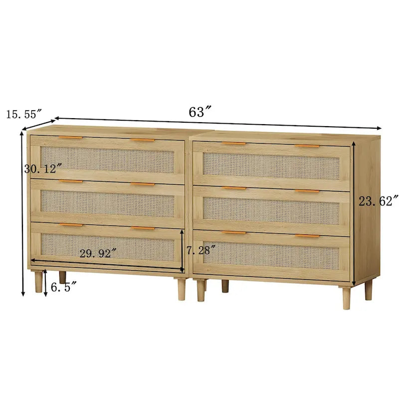 Meuble de rangement en rotin à 3 tiroirs