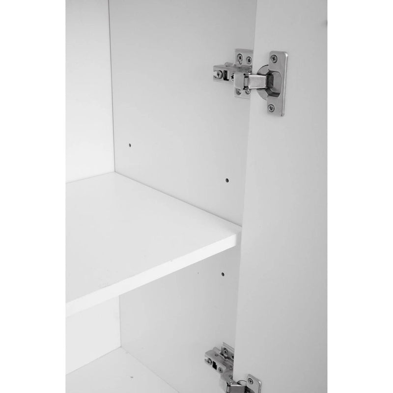 Meuble de rangement haut et étroit pour salle de bain avec étagères ouvertes et fermées, Blanc