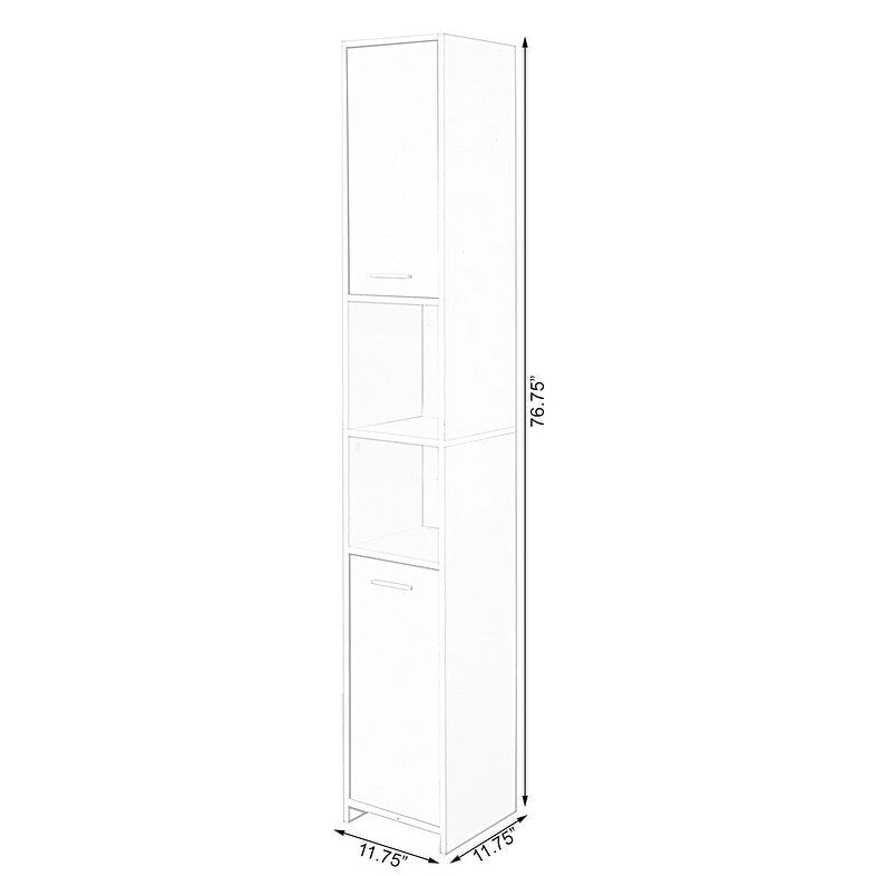 Meuble de rangement haut et étroit pour salle de bain avec étagères ouvertes et fermées, Blanc