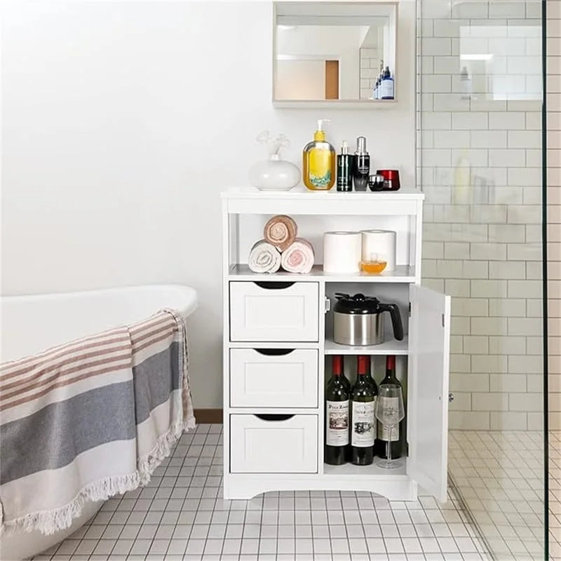 Meuble de rangement au sol avec 3 tiroirs et étagères réglables