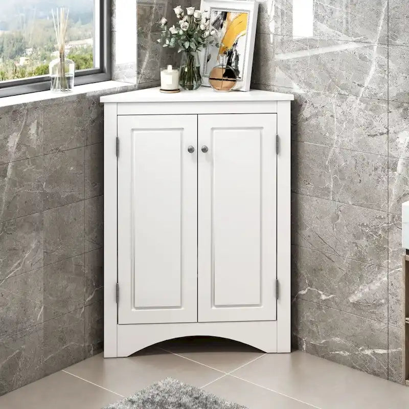 Meuble de rangement d'angle blanc avec étagères réglables