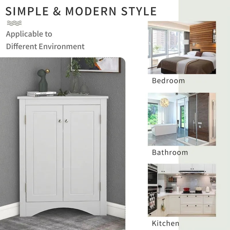 Meuble de rangement d'angle blanc avec étagères réglables