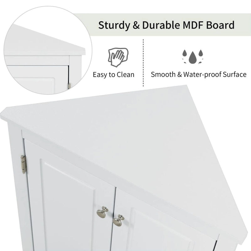 Meuble de rangement d'angle blanc avec étagères réglables