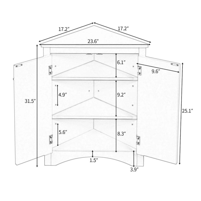 Meuble de rangement d'angle blanc avec étagères réglables