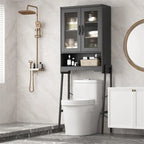 Meuble de Rangement Sur Pieds au-dessus des Toilettes avec Porte en Verre Trempé - 23,6L x 9,4P x 66,5H