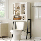 Meuble de Rangement Sur Pieds au-dessus des Toilettes avec Porte en Verre Trempé - 23,6L x 9,4P x 66,5H