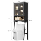 Meuble de Rangement Sur Pieds au-dessus des Toilettes avec Porte en Verre Trempé - 23,6L x 9,4P x 66,5H