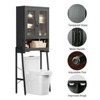 Meuble de Rangement Sur Pieds au-dessus des Toilettes avec Porte en Verre Trempé - 23,6L x 9,4P x 66,5H