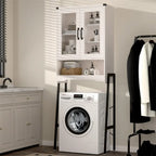 Meuble de Rangement Sur Pieds au-dessus des Toilettes avec Porte en Verre Trempé - 23,6L x 9,4P x 66,5H
