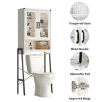 Meuble de Rangement Sur Pieds au-dessus des Toilettes avec Porte en Verre Trempé - 23,6L x 9,4P x 66,5H