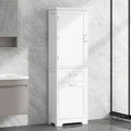 68 Meuble de salle de bain haut en bois blanc à 1 porte avec tiroirs et étagère réglable