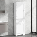 68 Meuble de salle de bain haut en bois blanc à 1 porte avec tiroirs et étagère réglable