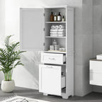 68 Meuble de salle de bain haut en bois blanc à 1 porte avec tiroirs et étagère réglable