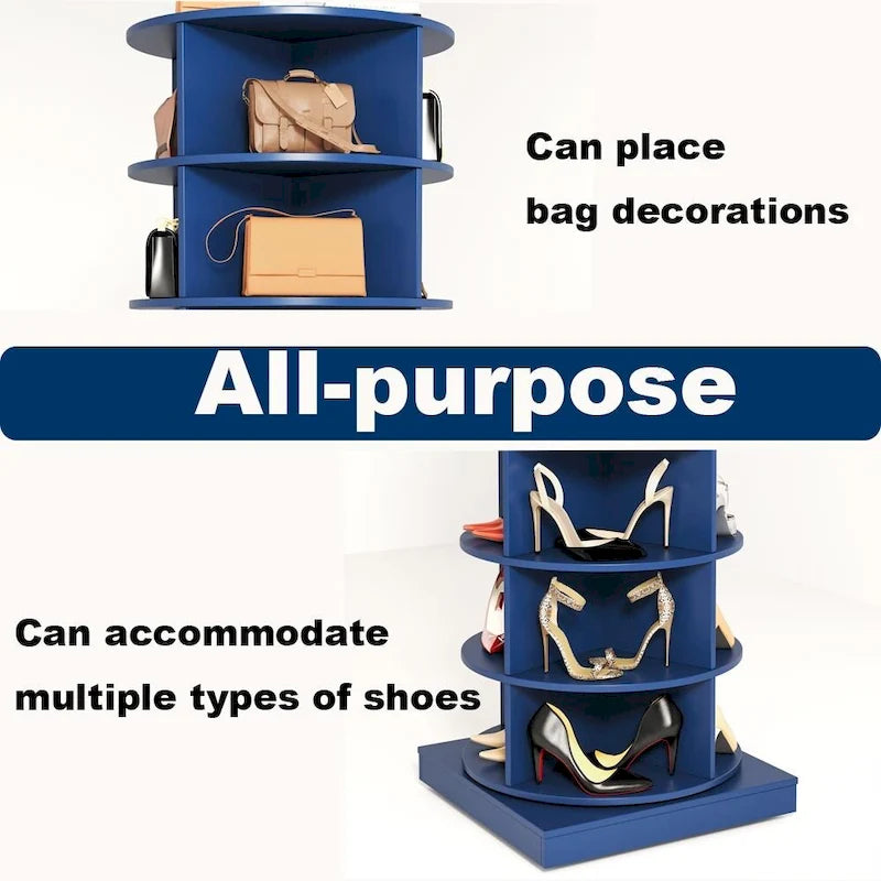 Meuble à chaussures rotatif à 360° – 7 niveaux, Bleu Marine