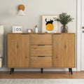 Buffet de salle à manger avec 3 tiroirs et 2 portes, meuble de rangement de cuisine de 120 cm, Naturel