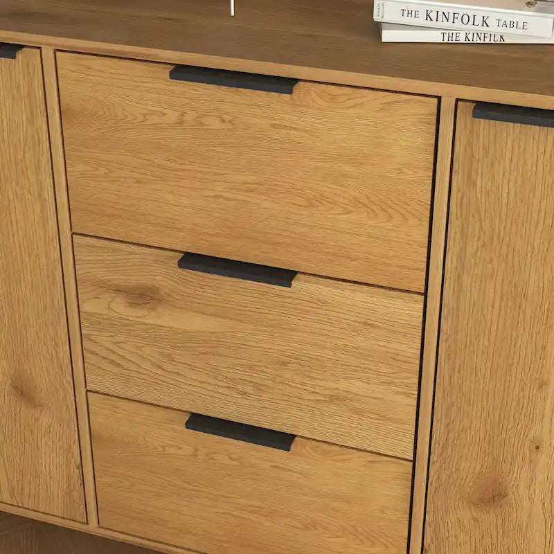 Buffet de salle à manger avec 3 tiroirs et 2 portes, meuble de rangement de cuisine de 120 cm, Naturel