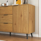 Buffet de salle à manger avec 3 tiroirs et 2 portes, meuble de rangement de cuisine de 120 cm, Naturel