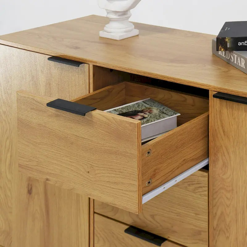 Buffet de salle à manger avec 3 tiroirs et 2 portes, meuble de rangement de cuisine de 120 cm, Naturel