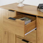 Buffet de salle à manger avec 3 tiroirs et 2 portes, meuble de rangement de cuisine de 120 cm, Naturel