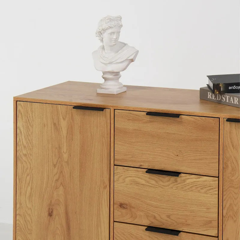 Buffet de salle à manger avec 3 tiroirs et 2 portes, meuble de rangement de cuisine de 120 cm, Naturel