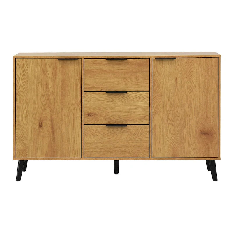 Buffet de salle à manger avec 3 tiroirs et 2 portes, meuble de rangement de cuisine de 120 cm, Naturel