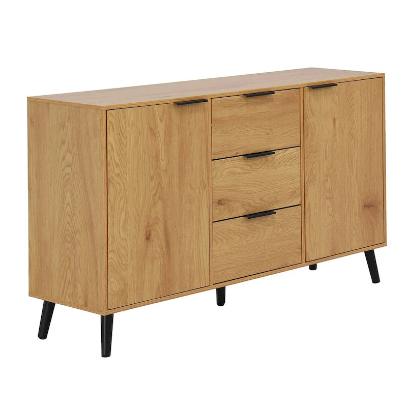 Buffet de salle à manger avec 3 tiroirs et 2 portes, meuble de rangement de cuisine de 120 cm, Naturel